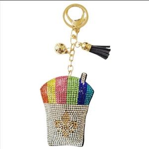 Bling Rhinestone Gold Fleur De Lis Purse Charm Key Chain